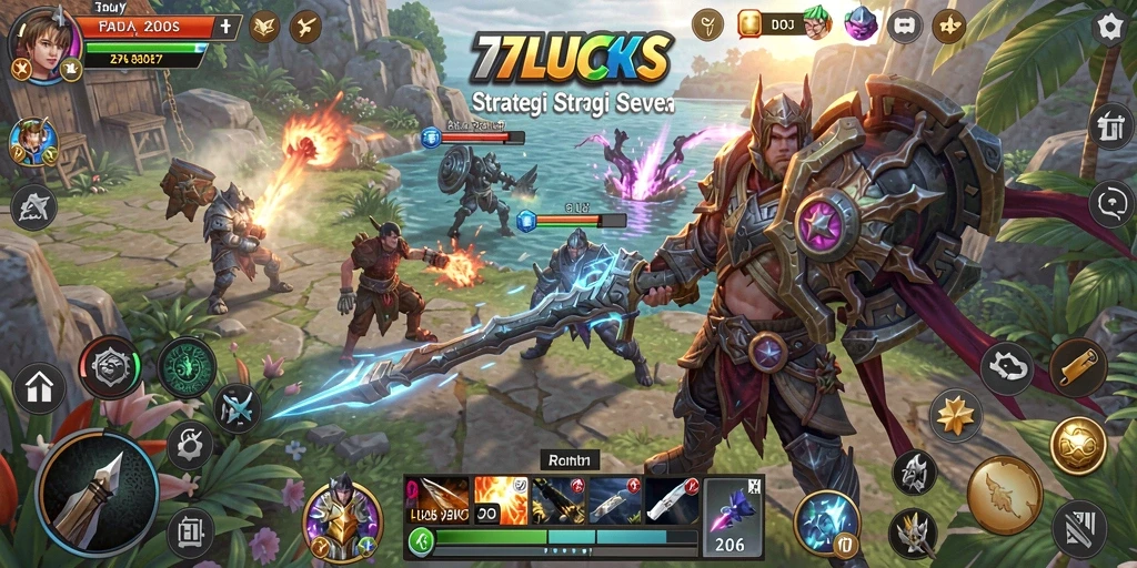 Screenshot gameplay menampilkan strategi dan pertempuran seru di 77LUCKS.