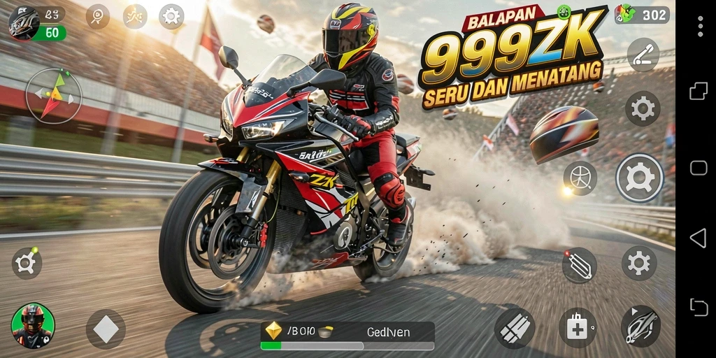 Gameplay mendebarkan dalam balapan motor 999ZK.