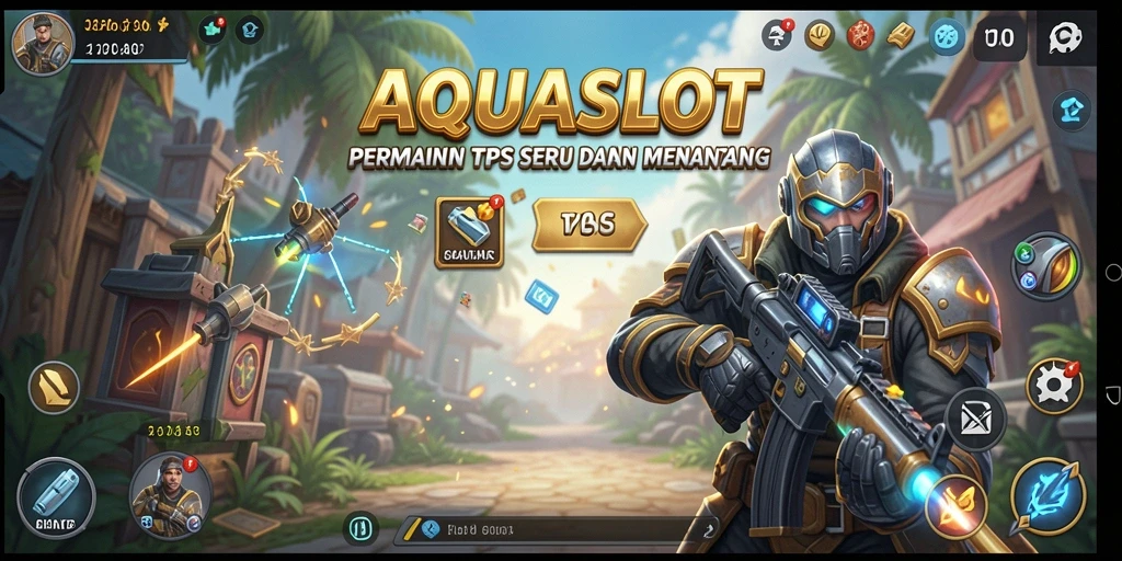 Screenshot gameplay AQUASLOT dengan aksi mendebarkan di arena TPS.