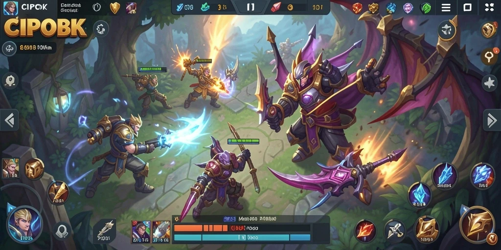 Screenshot utama CIPOK menampilkan aksi seru dalam pertempuran MOBA.