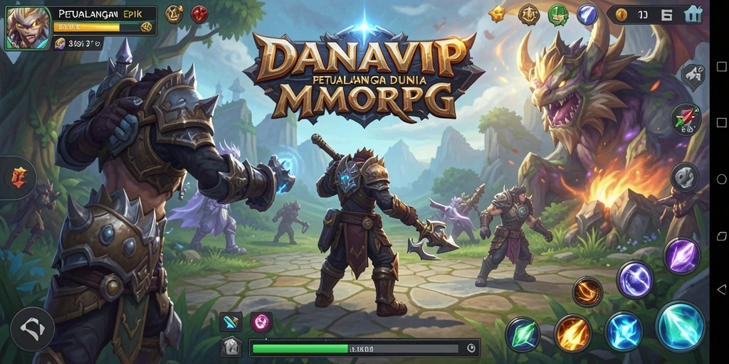 Tampilan gameplay menarik dalam DANAVIP, dunia MMORPG yang luas.