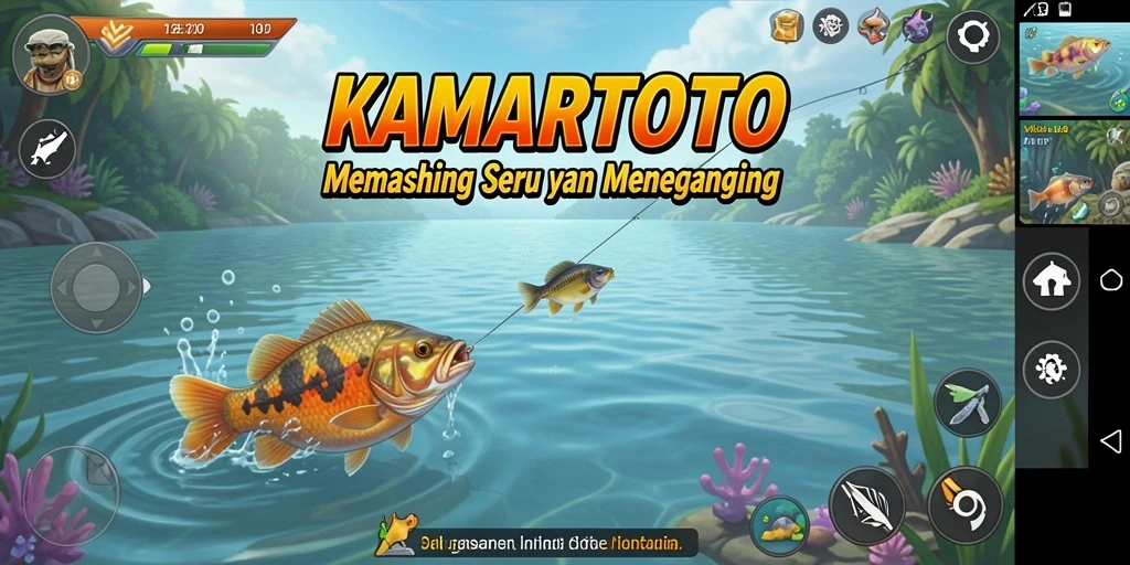 Tampilan gameplay seru dalam KAMARTOTO saat memancing ikan.