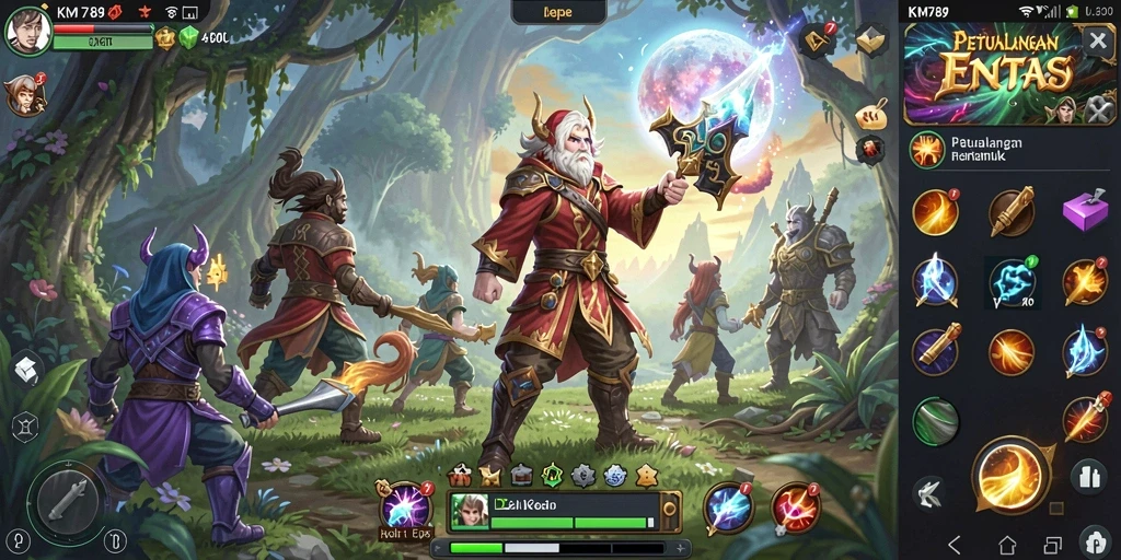 Screenshot utama KM789 menampilkan aksi seru dalam petualangan ARPG.