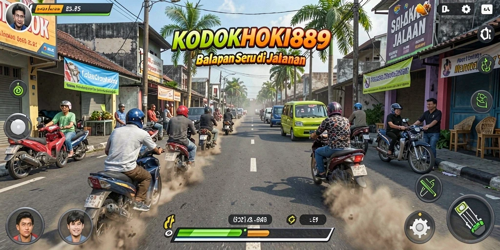 Gameplay KODOKHOKI889 menampilkan aksi balapan yang seru dan mendebarkan.