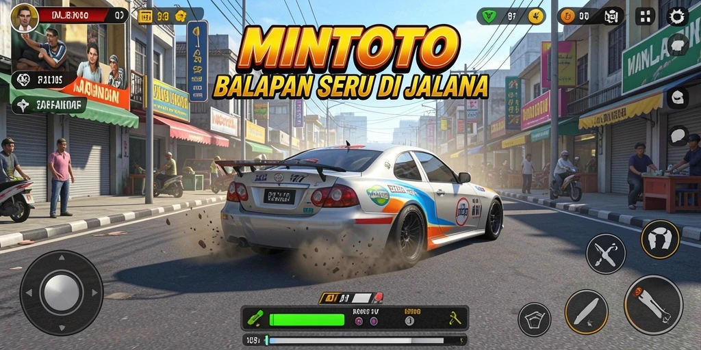 Screenshot MINTOTO menampilkan aksi balapan yang mendebarkan.