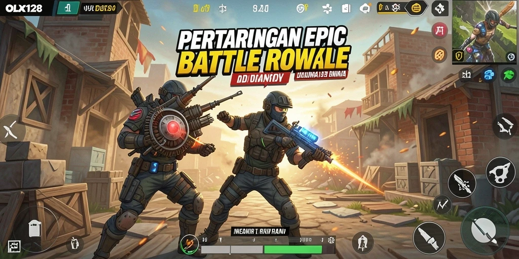 Tangkapan layar OLX128 menunjukkan aksi intens dalam pertempuran Battle Royale.