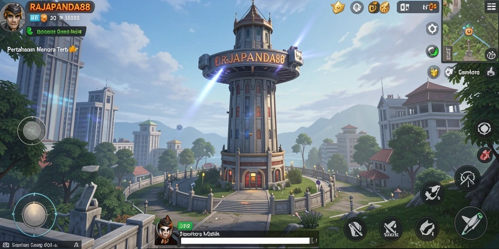 Screenshot gameplay RAJAPANDA88 yang menampilkan pertempuran Tower Defense yang intens.