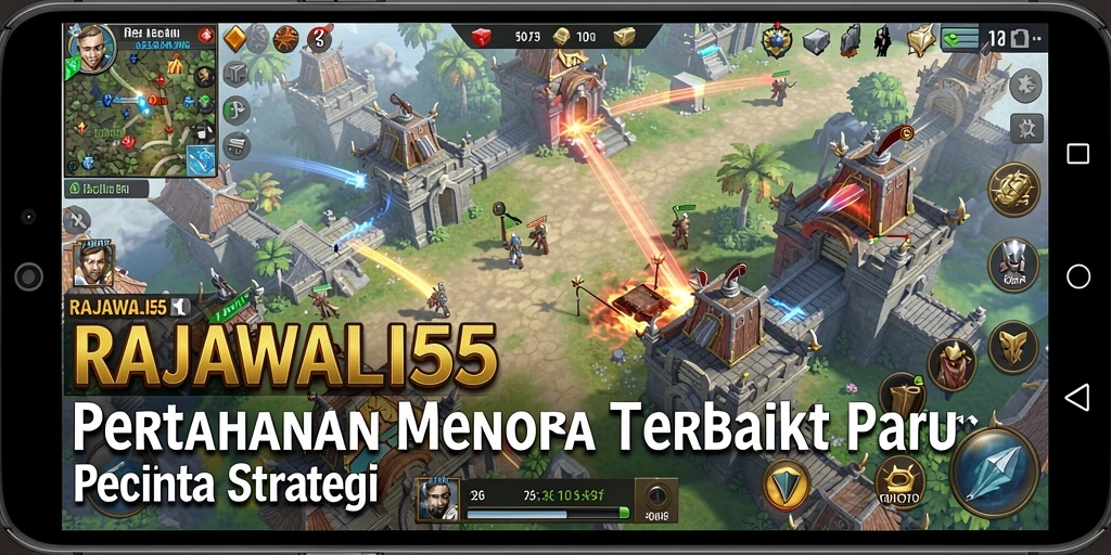 Gameplay RAJAWALI55 dengan menara pertahanan yang menarik.