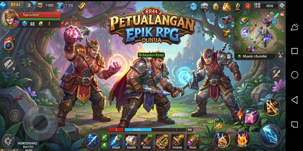 Gameplay seru RR44 dengan pertarungan RPG yang dinamis.