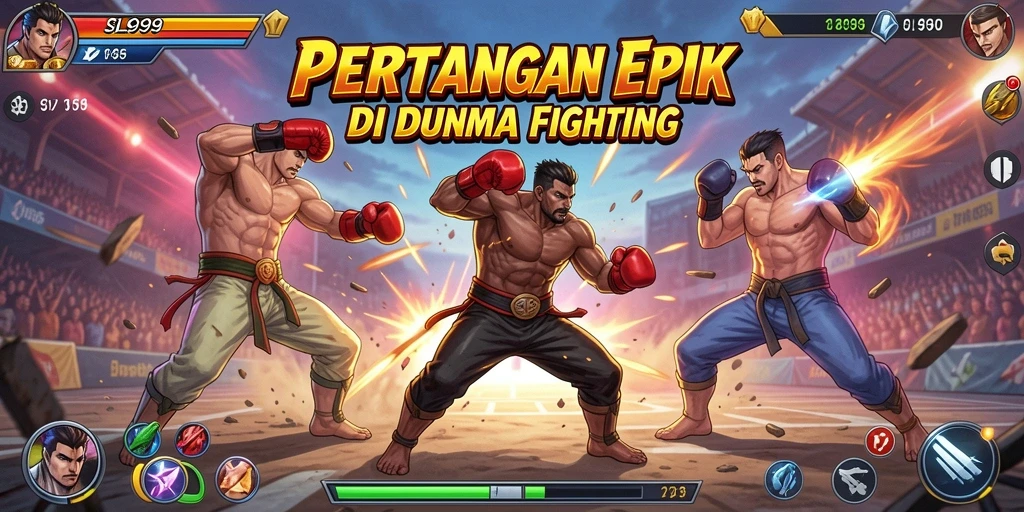 Tampilan gameplay SL999 dengan pertarungan seru dan karakter unik.
