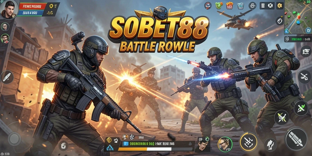 Screenshot gameplay SOBET88 menampilkan aksi seru dalam pertempuran Battle Royale.