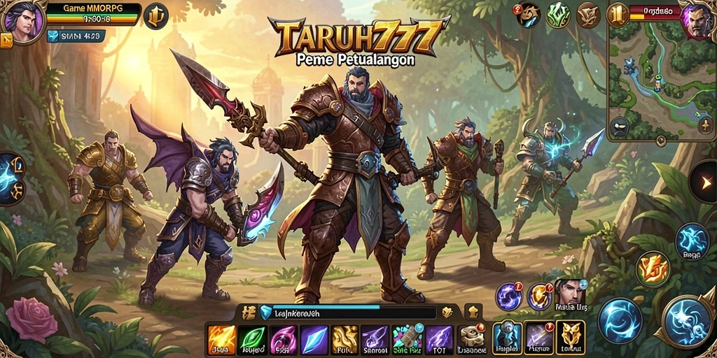 Tangkapan layar TARUH777 menampilkan pertempuran intens dalam petualangan MMORPG.