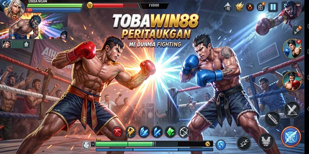 Screenshot TOBAWIN88 menampilkan pertarungan seru dengan karakter yang bertarung.