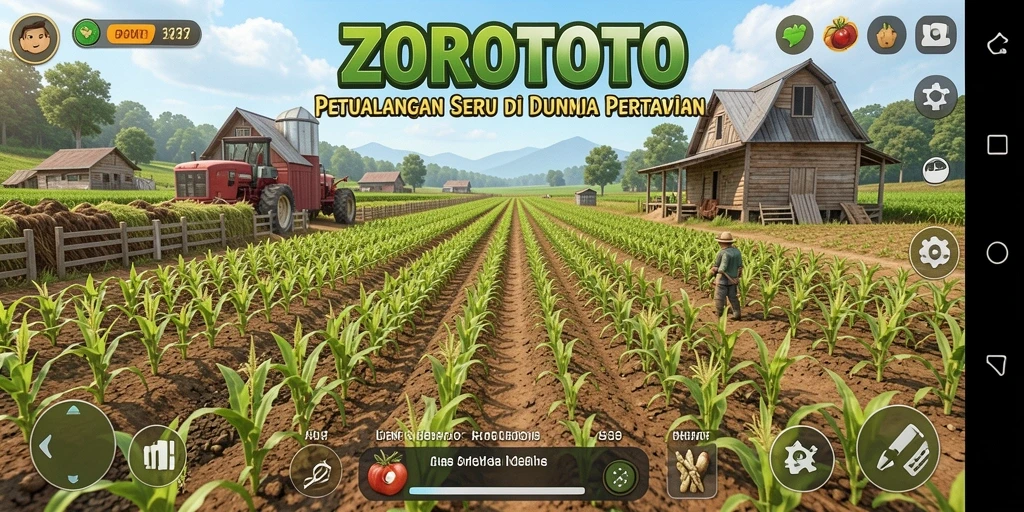 Tangkapan layar gameplay ZOROTOTO yang menampilkan petani tengah bercocok tanam.